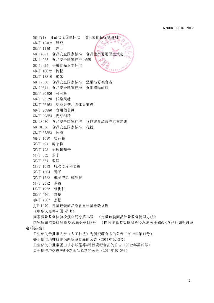 Q/GHQ 0001S-2019 标准预览