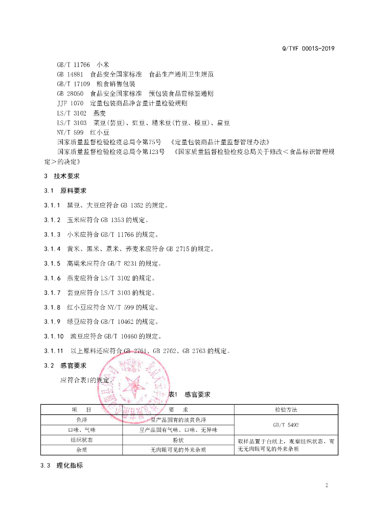 Q/TYF 0001S-2019 标准预览