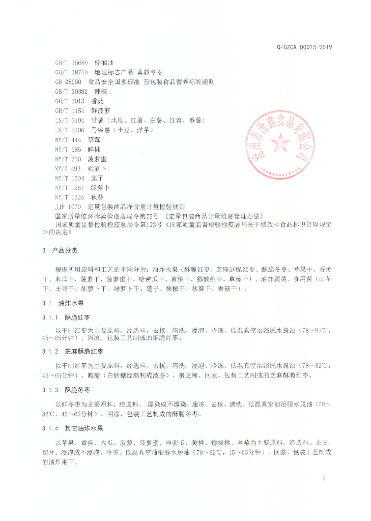 Q/CZCX 0001S-2019 标准预览
