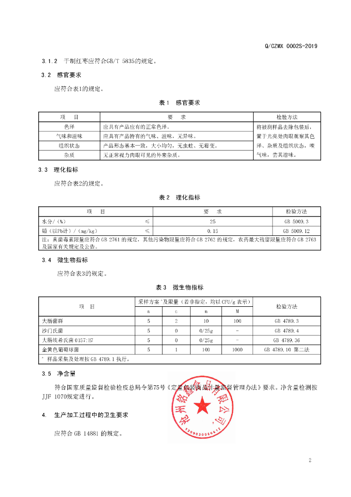 Q/CZMX 0002S-2019 标准预览
