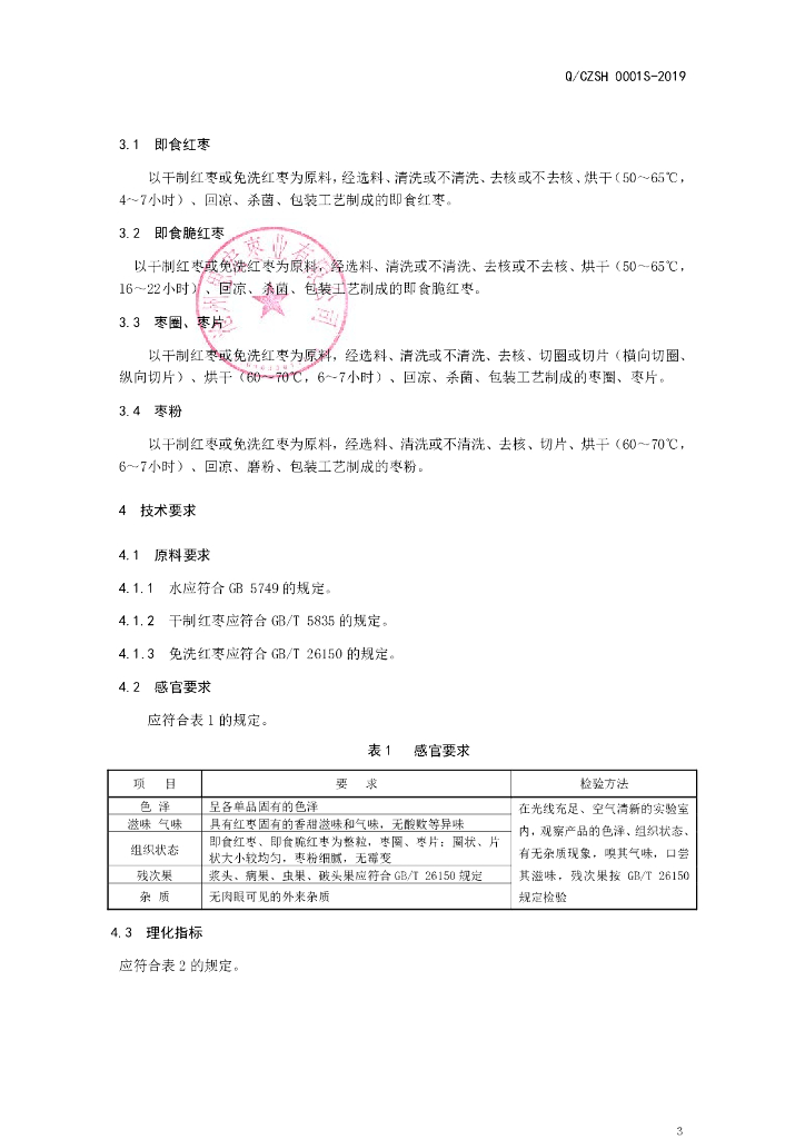 Q/CZSH 0001S-2019 标准预览
