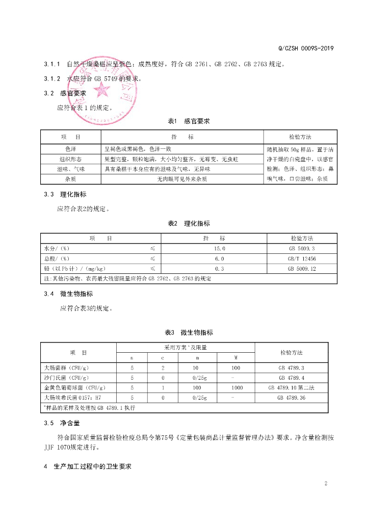 Q/CZSH 0009S-2019 标准预览