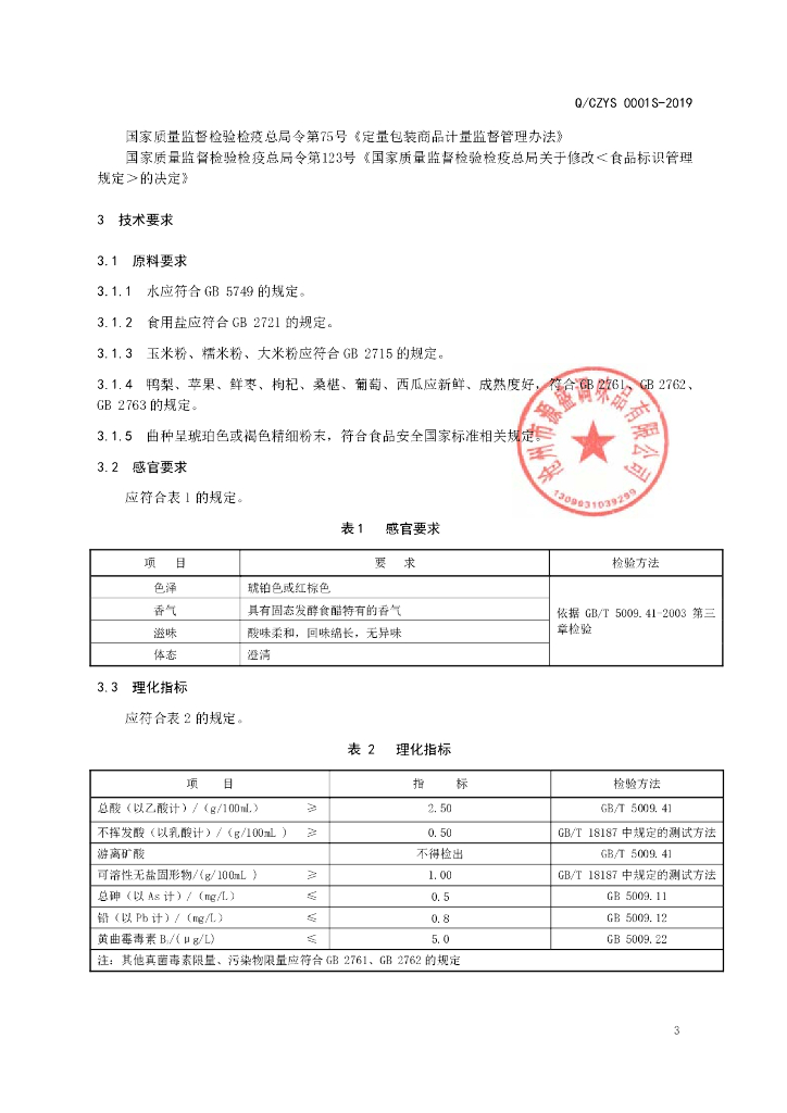 Q/CZYS 0001S-2019 标准预览