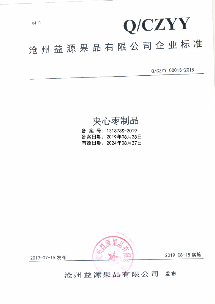 Q/CZYY 0001S-2019 标准预览