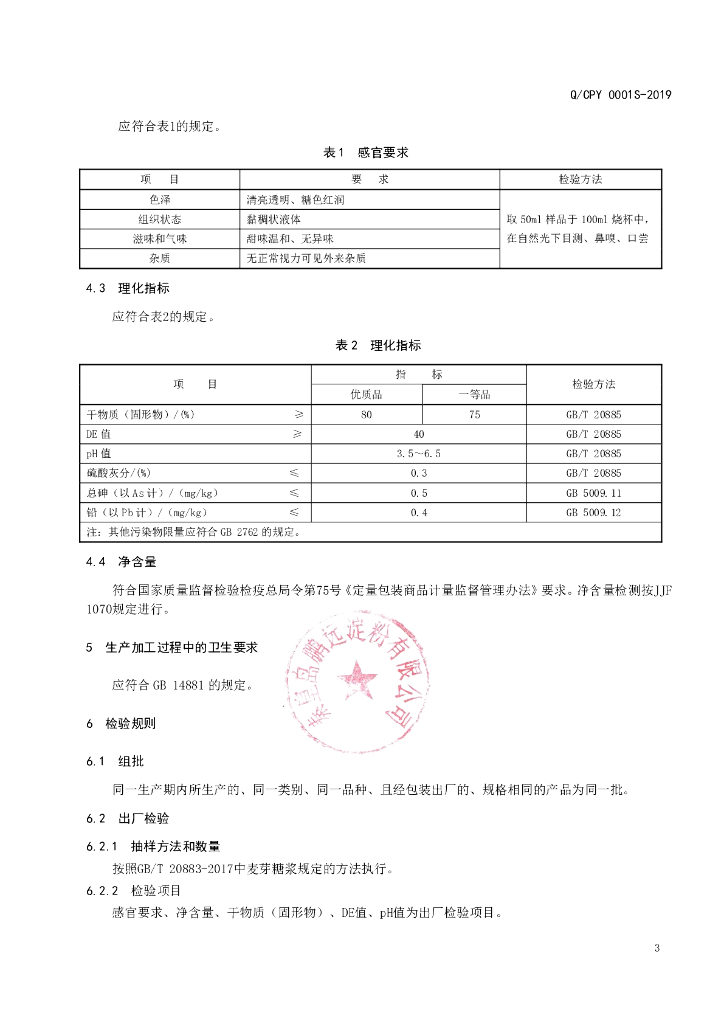 Q/CPY 0001S-2019 标准预览