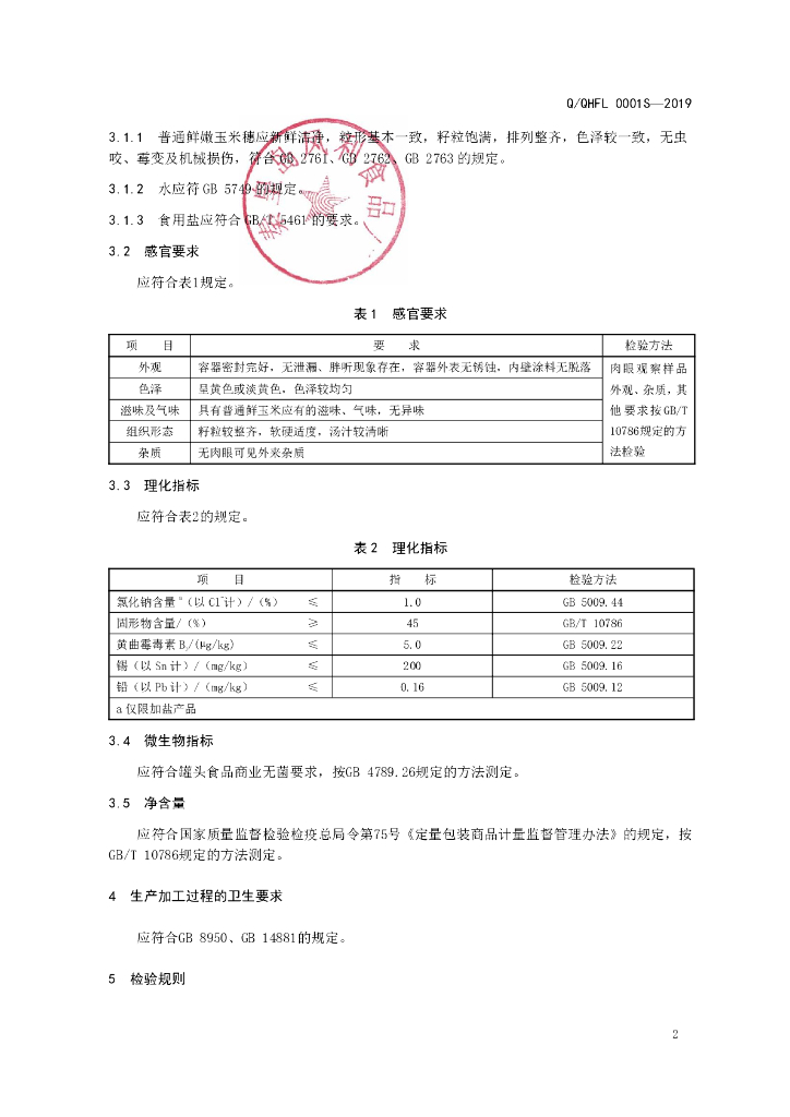 Q/QHFL 0001S-2019 标准预览