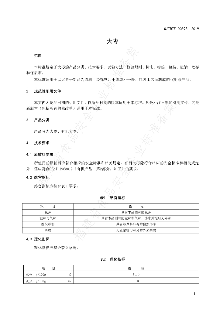 Q/TRTF 0089S-2019大枣 标准预览