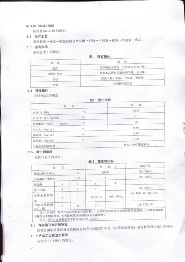 Q/LLXD 0002S-2015 标准预览