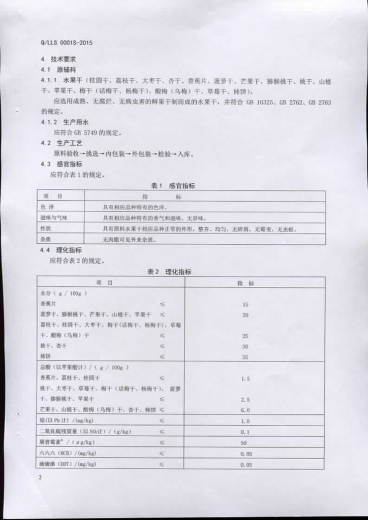 Q/LLS 0001S-2015 标准预览