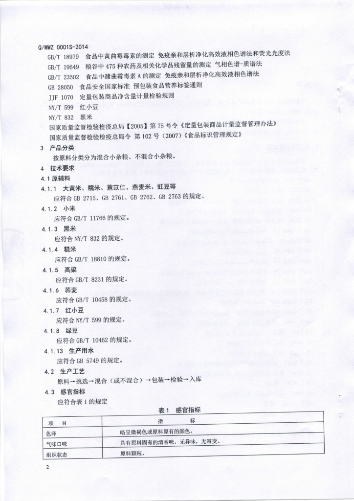 Q/MWZ 0001S-2014 标准预览