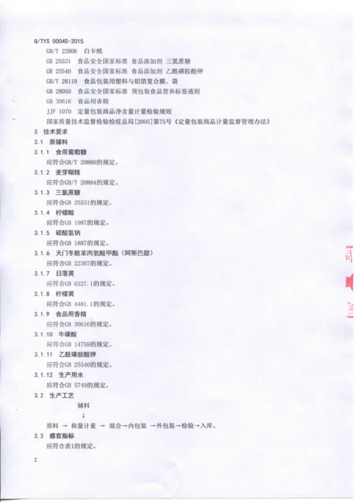 Q/TYS 0004S-2015 标准预览