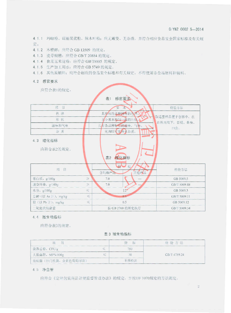 Q/YWZ 0002S-2014 标准预览