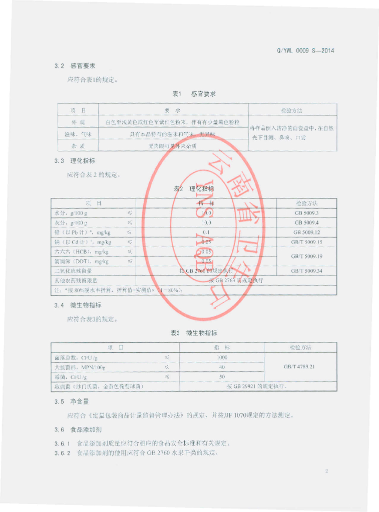 Q/YWL 0009S-2014 标准预览