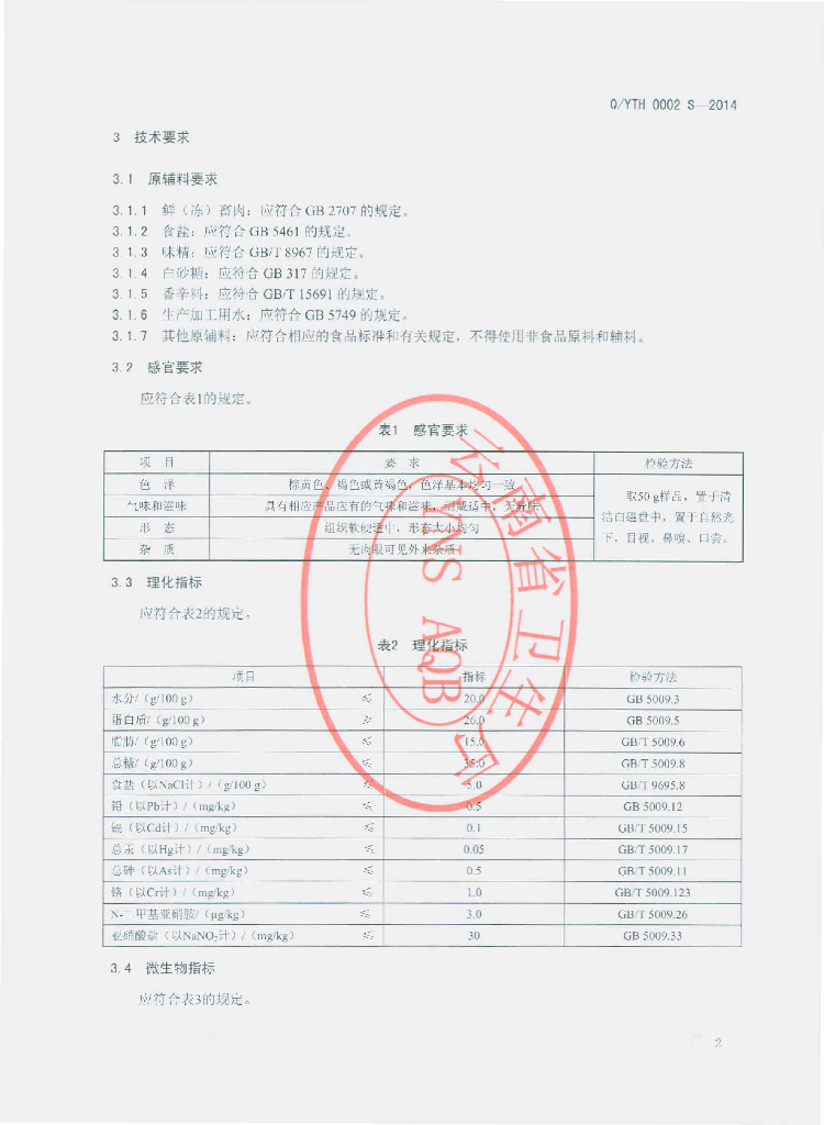 Q/YTH 0002S-2014 标准预览