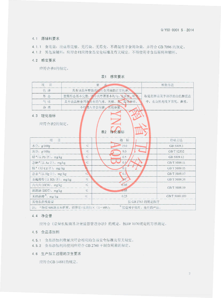Q/YSD 0001S-2014 标准预览