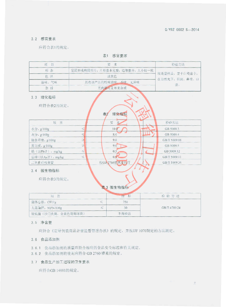 Q/YRZ 0002S-2014 标准预览