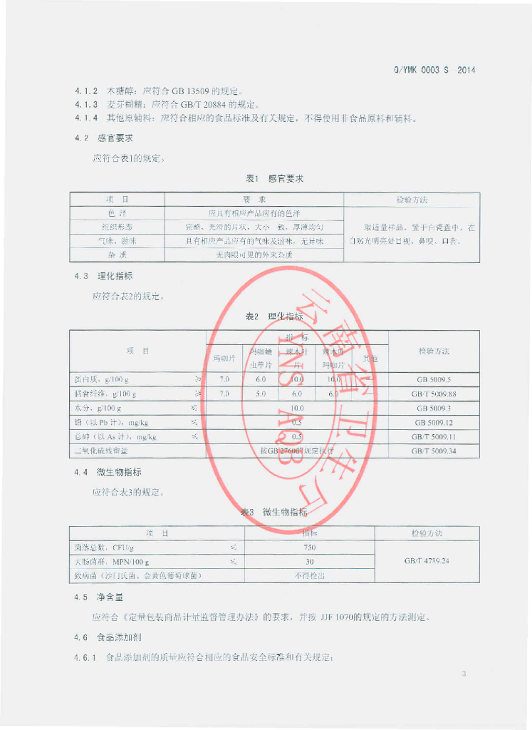 Q/YMK 0003S-2014 标准预览