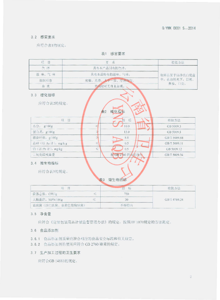 Q/YMK 0001S-2014 标准预览