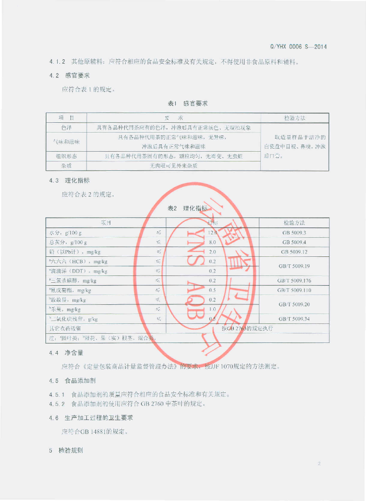 Q/YHX 0006S-2014 标准预览