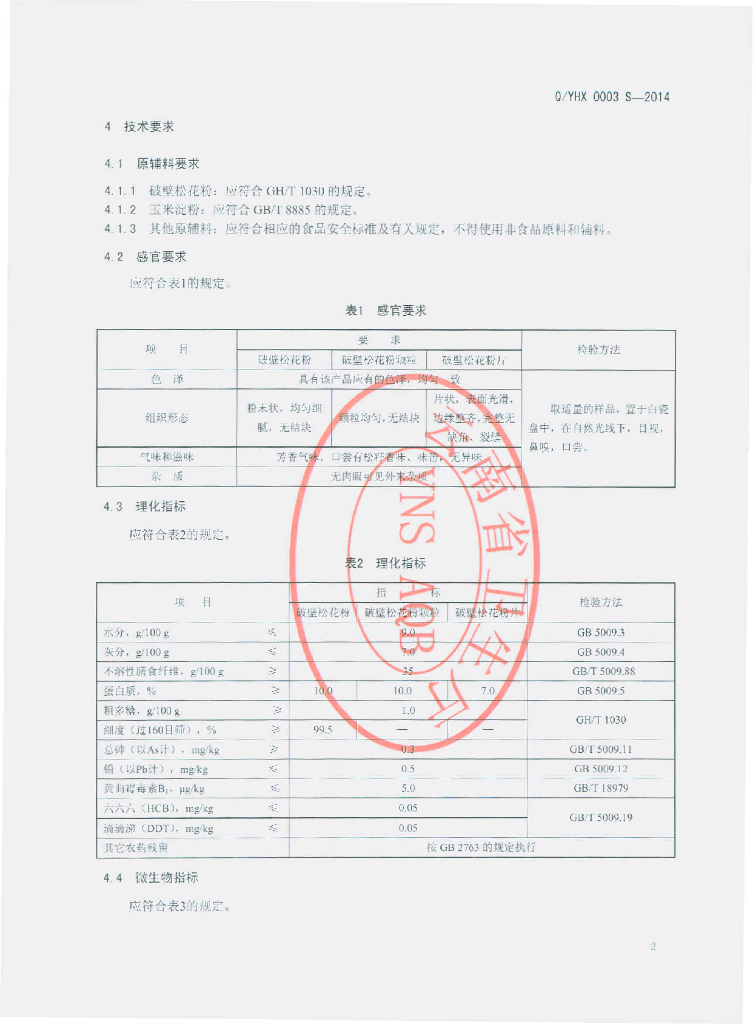Q/YHX 0003S-2014 标准预览