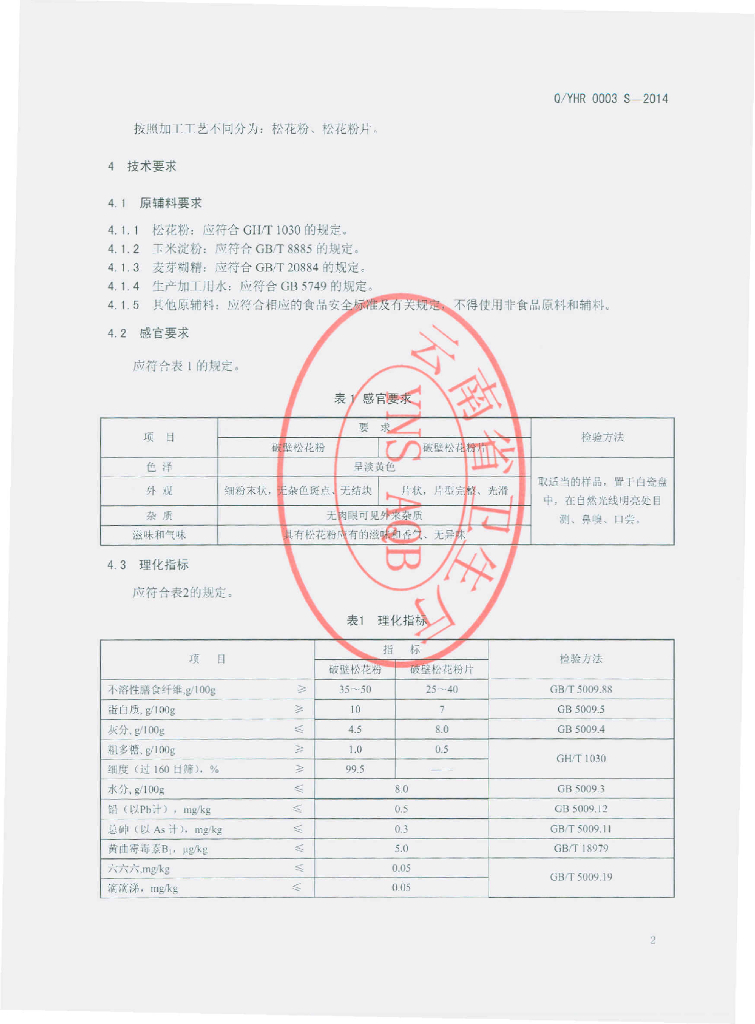 Q/YHR 0003S-2014 标准预览