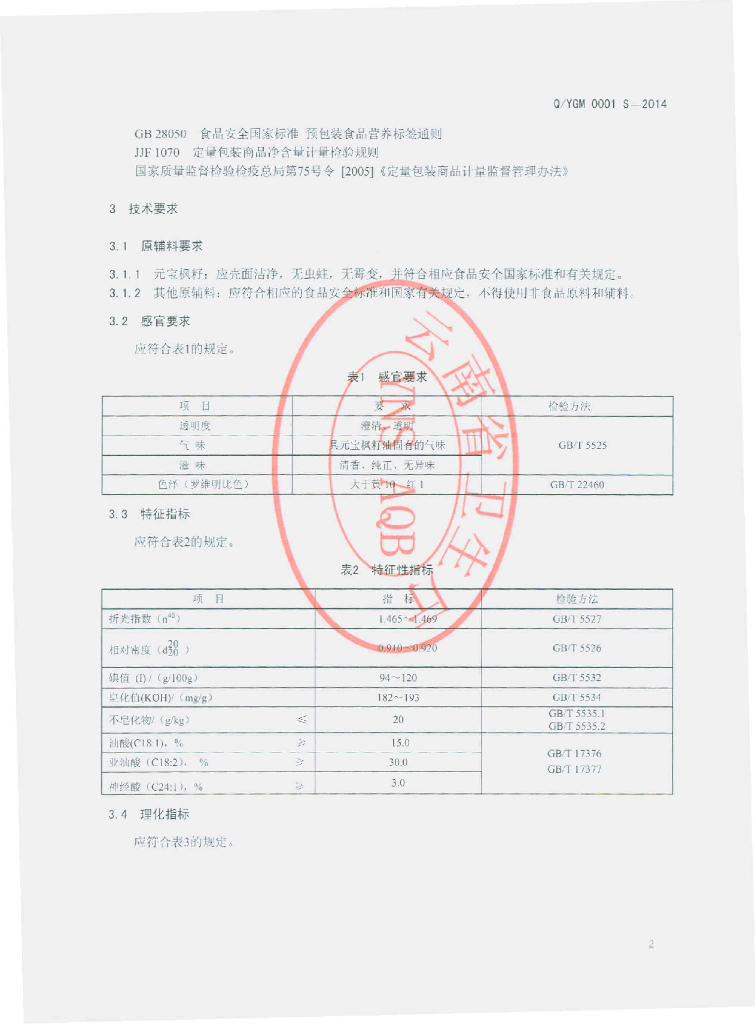 Q/YGM 0001S-2014 标准预览