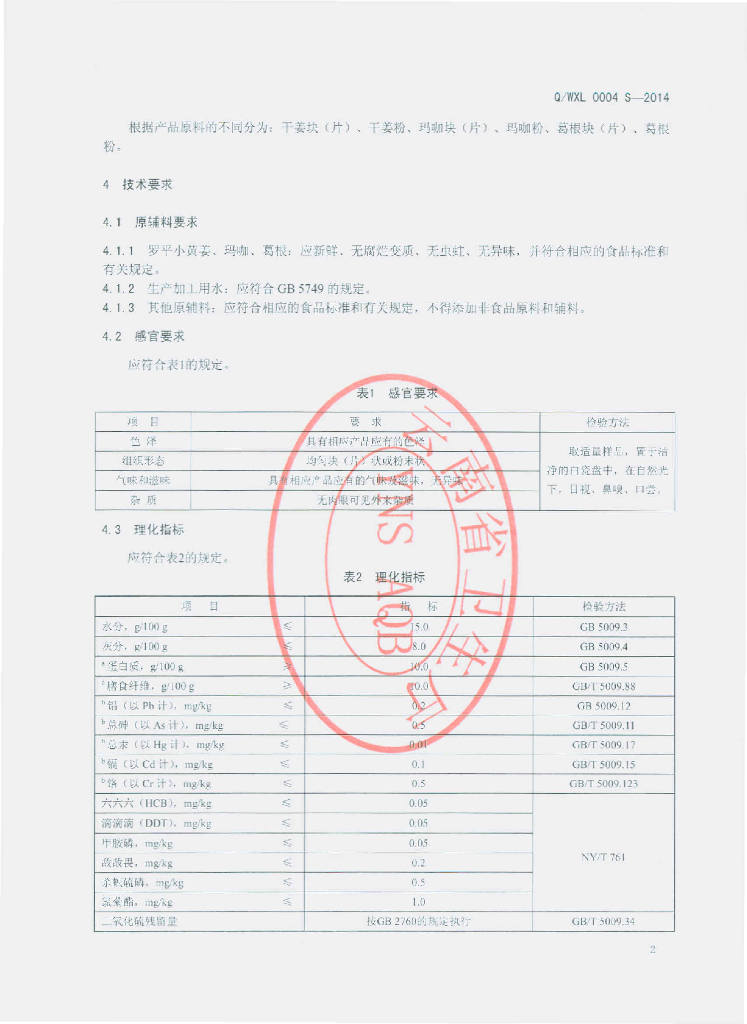 Q/WXL 0004S-2014 标准预览