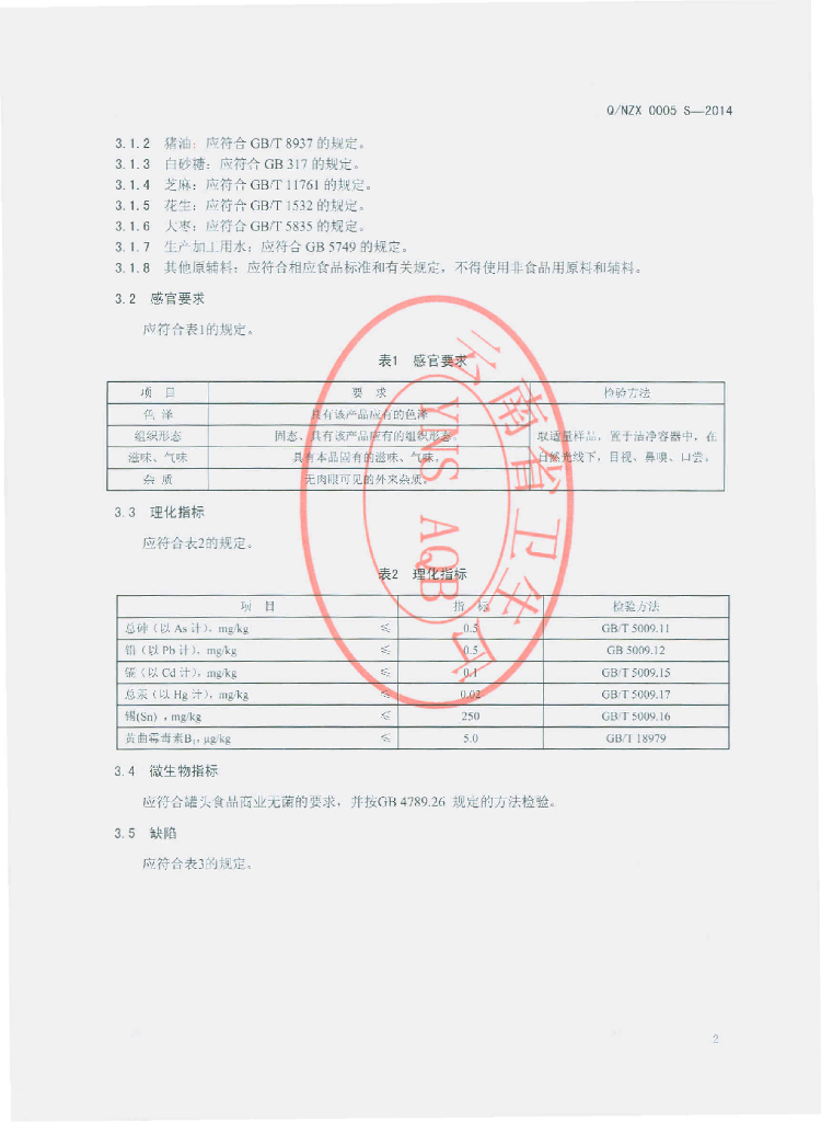 Q/NZX 0005S-2014 标准预览