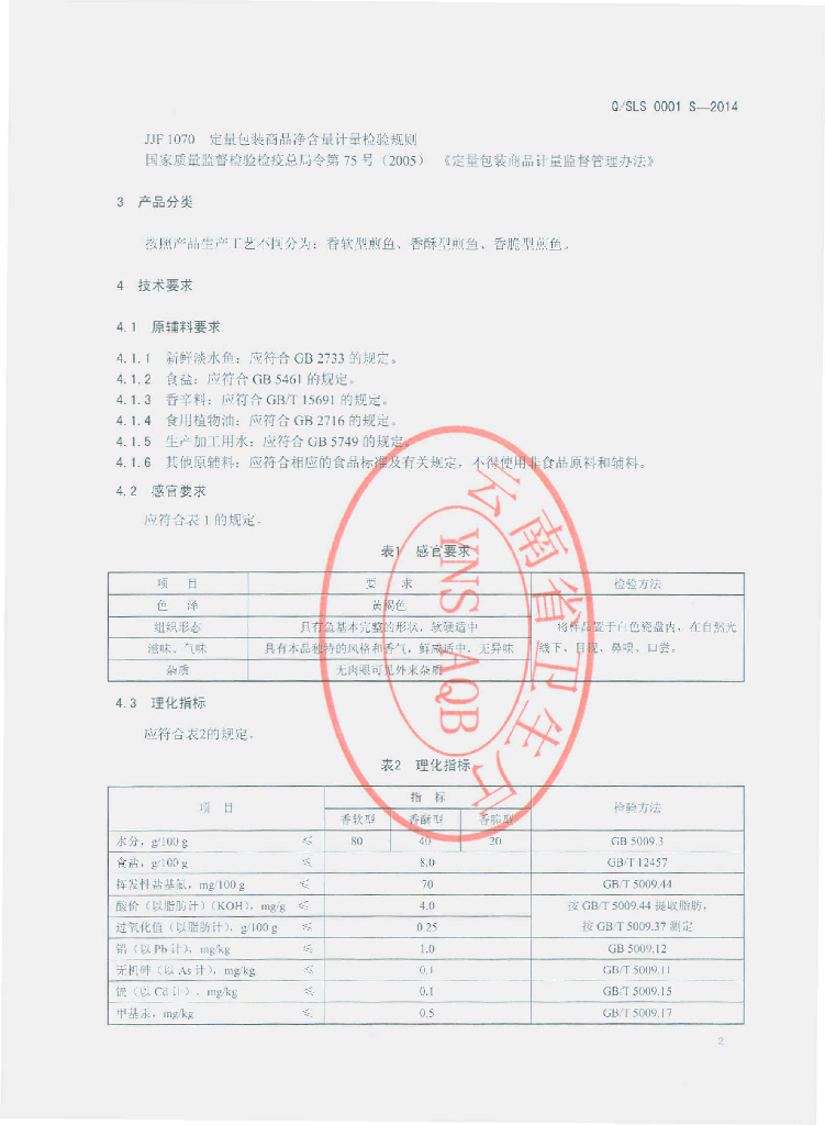 Q/SLS 0001S-2014 标准预览