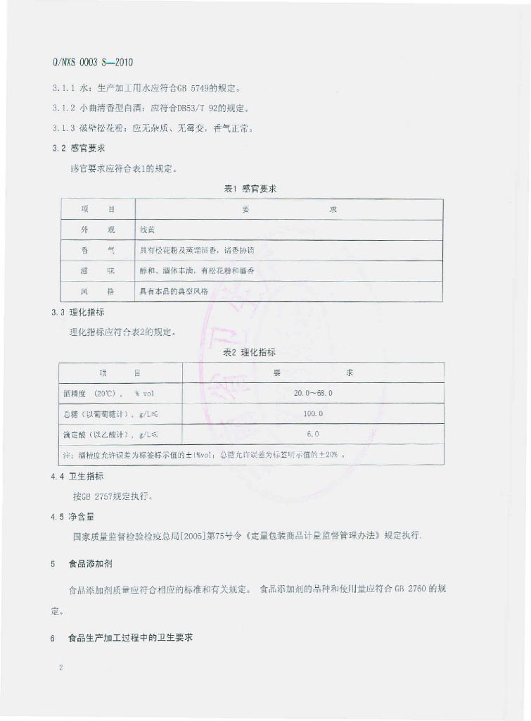 Q/NXS 0003S-2010 标准预览