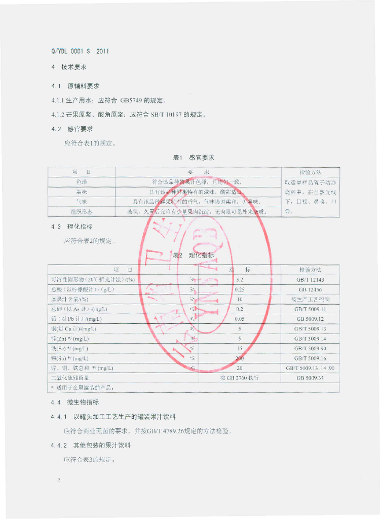 Q/YDL 0001S-2011 标准预览