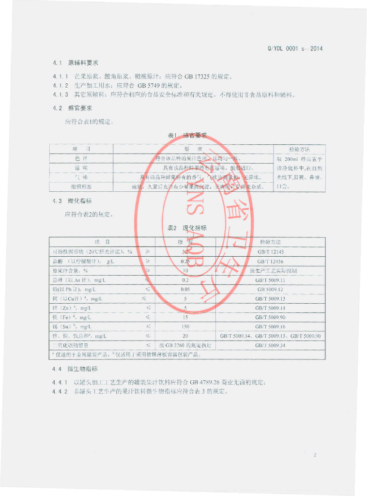 Q/YDL 0001S-2014 标准预览