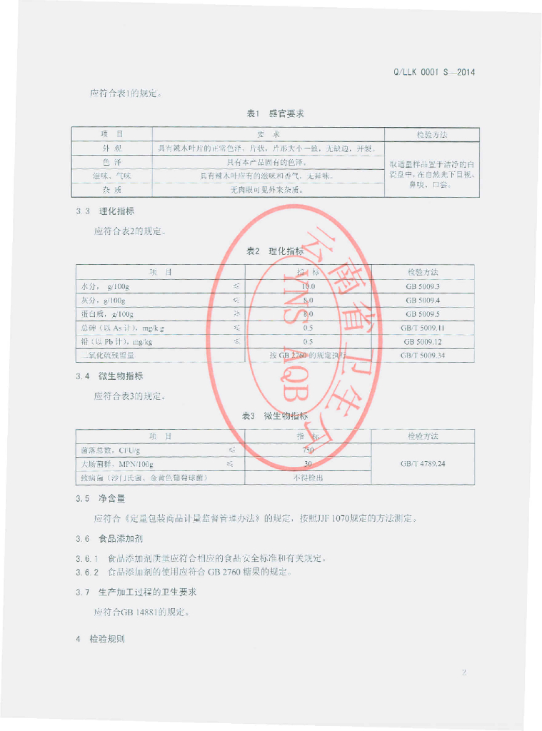Q/LLK 0001S-2014 标准预览