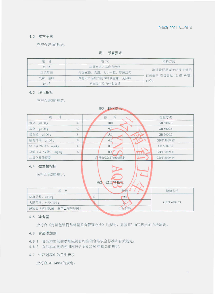 Q/KSD 0001S-2014 标准预览
