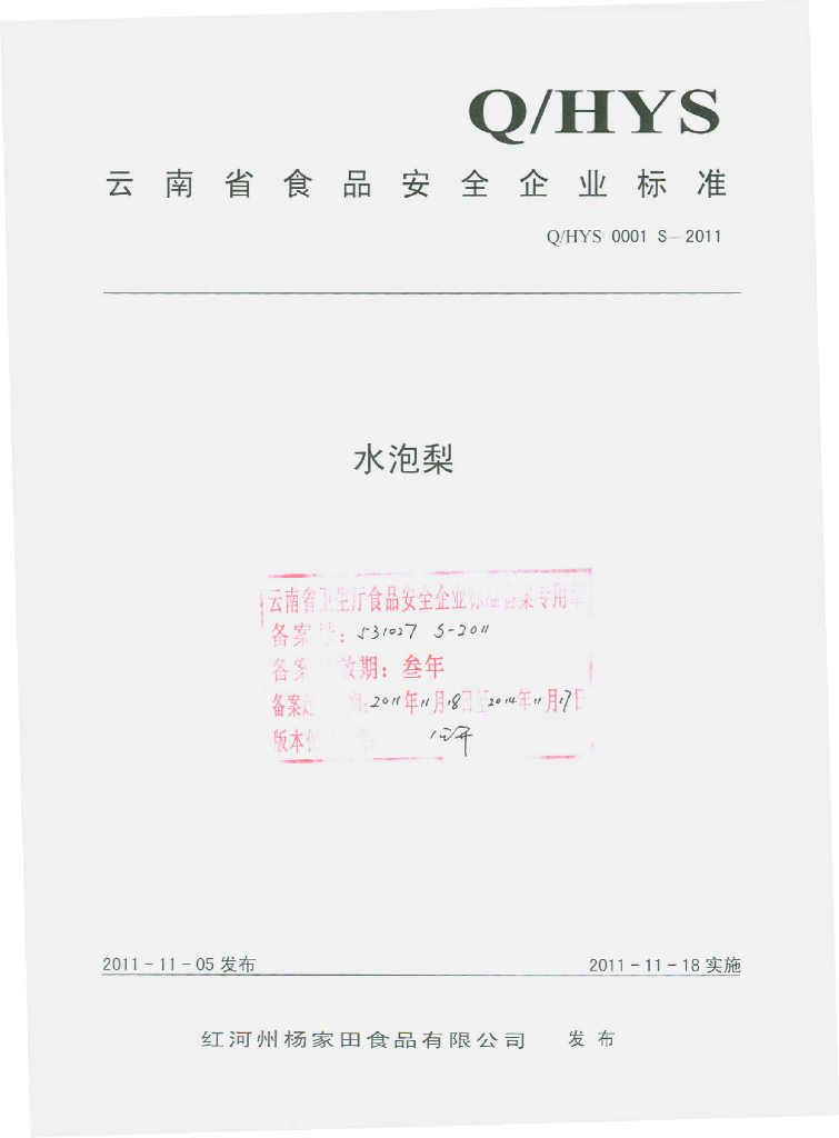 Q/HYS 0001S-2011 标准预览