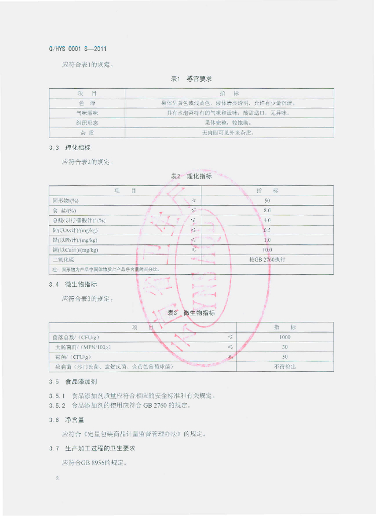 Q/HYS 0001S-2011 标准预览