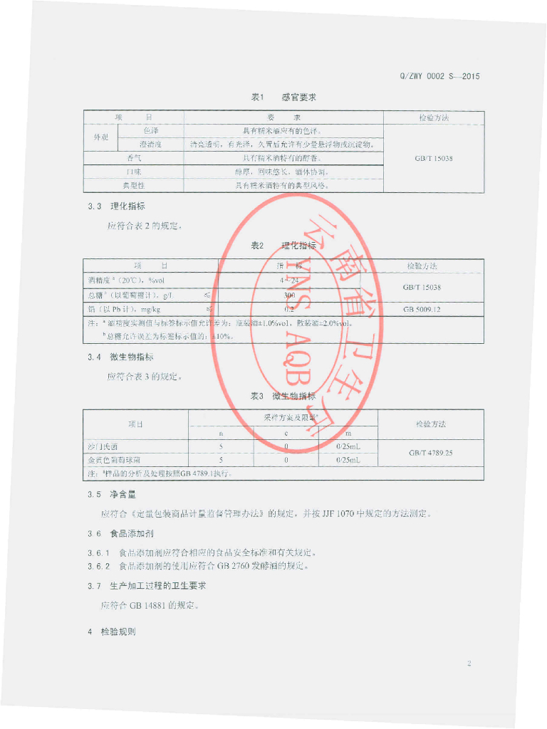Q/ZWY 0002S-2015 标准预览