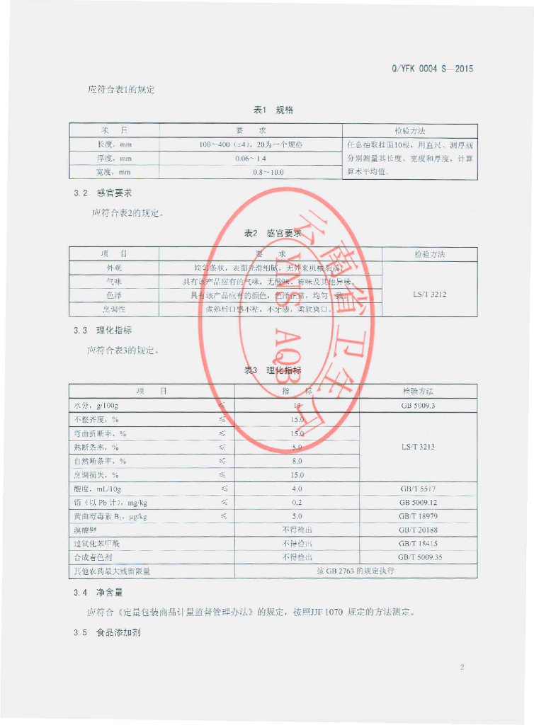 Q/YFK 0004S-2015 标准预览