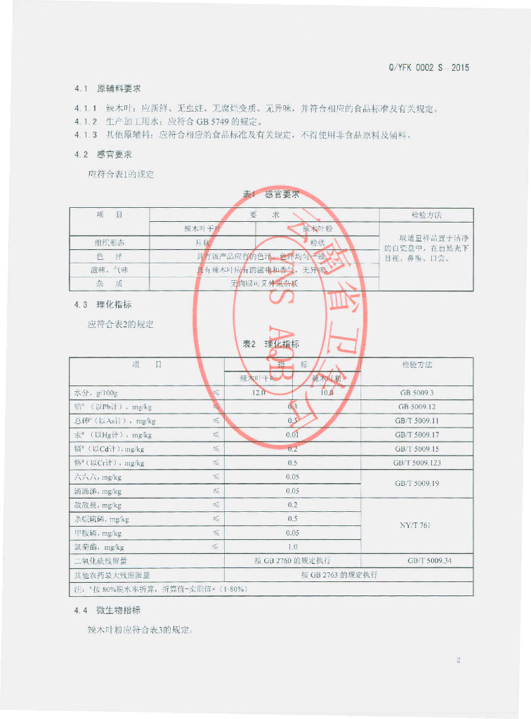 Q/YFK 0002S-2015 标准预览