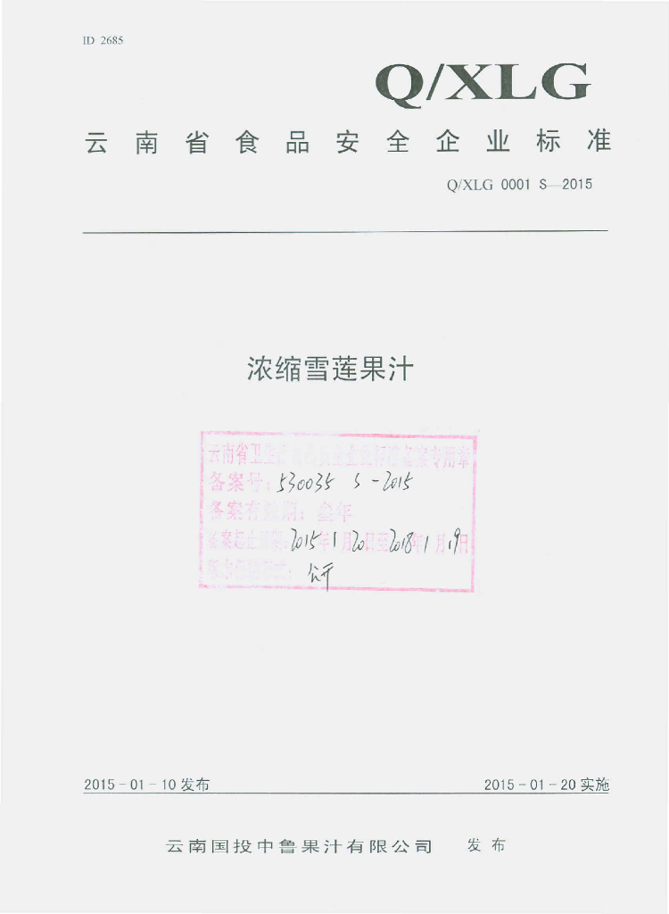 Q/XLG 0001S-2015 标准预览