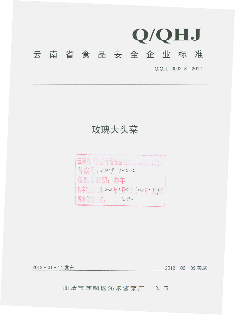 Q/QHJ 0002S-2012 标准预览