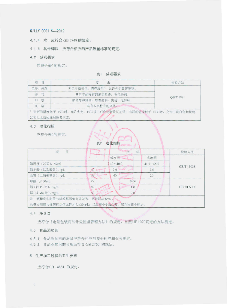 Q/LLY 0001S-2012 标准预览