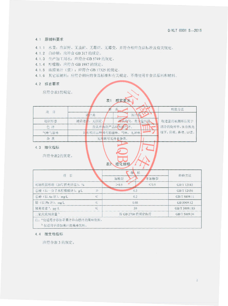 Q/KLT 0001S-2015 标准预览