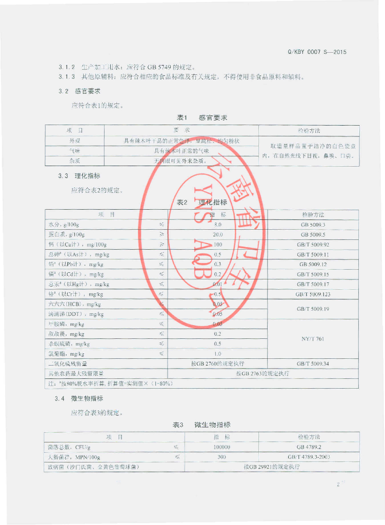 Q/KBY 0007S-2015 标准预览