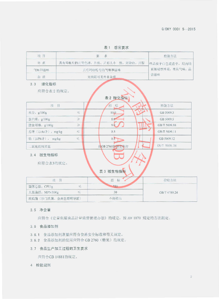 Q/DKY 0001S-2015 标准预览