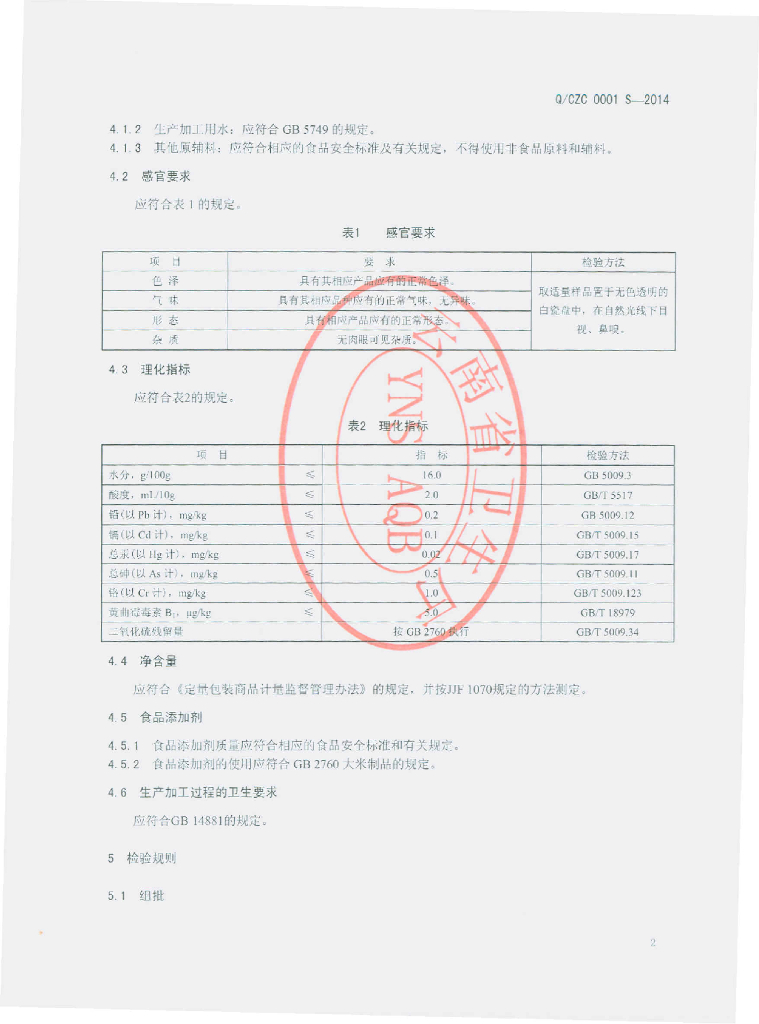 Q/CZC 0001S-2014 标准预览