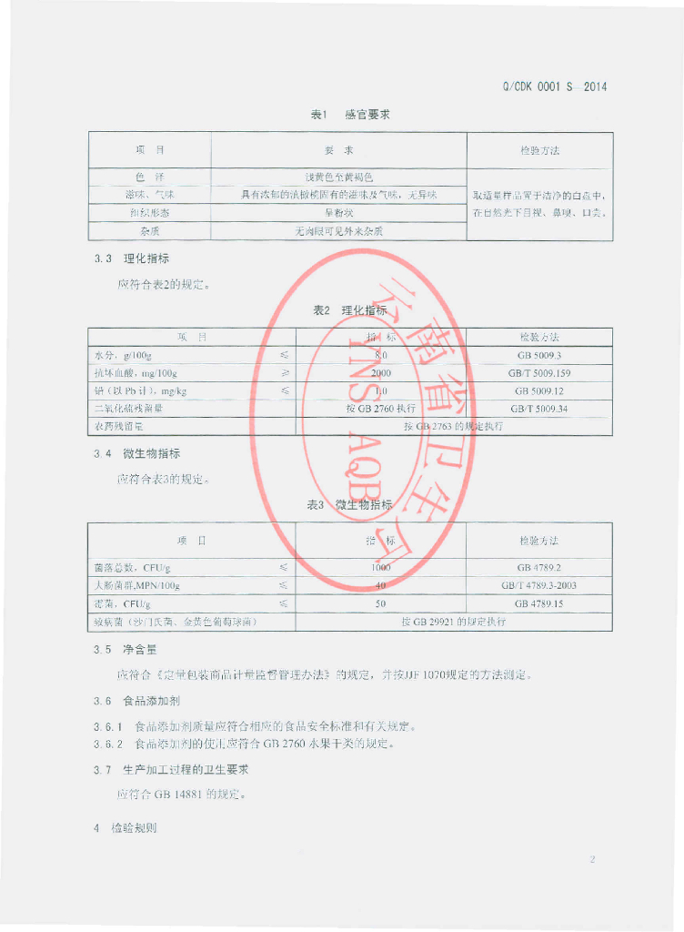 Q/CDK 0001S-2014 标准预览