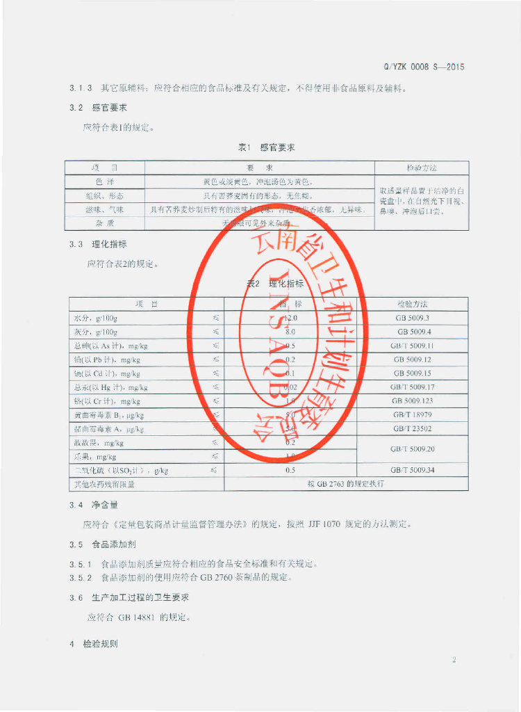 Q/YZK 0008S-2015 标准预览