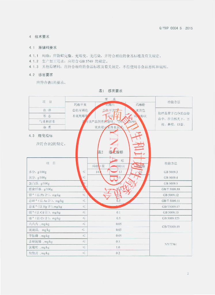 Q/YXP 0004S-2015 标准预览