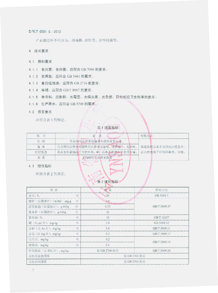 Q/YLT 0001S-2012 标准预览